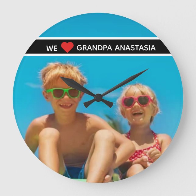 Personalized photo gift for Grandpa  from children Large Clock (Front)