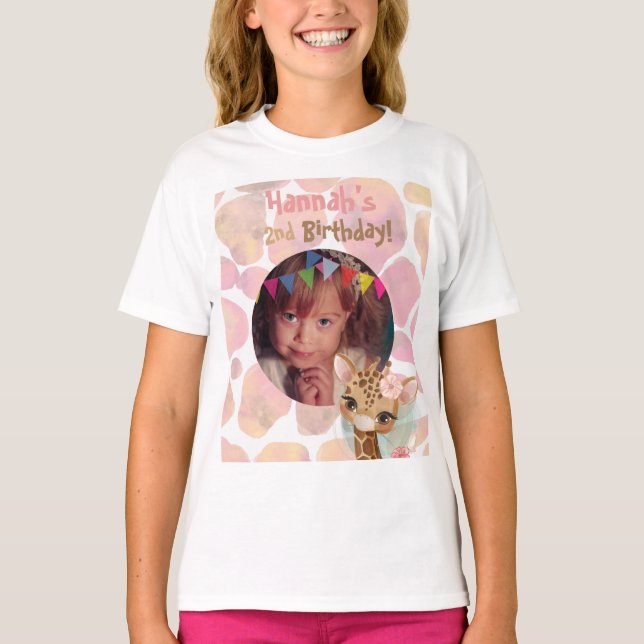Personalized Photo giraffe Birthday party girls T-Shirt (Front)