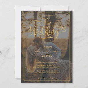 Personalized Photo Gold Calligraphy Wedding  Invitation