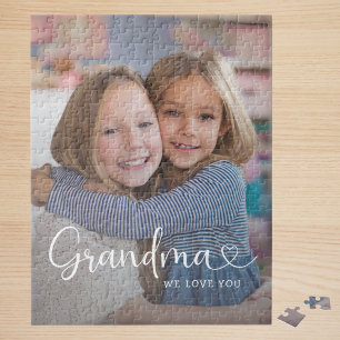 Personalized Photo Grandma We Love You Cute Heart  Jigsaw Puzzle