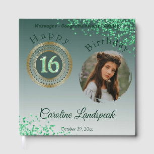 Personalized Photo Green Glitter, 16th Birthday Guest Book