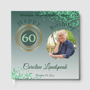 Personalized Photo Green Glitter, 60th Birthday Guest Book
