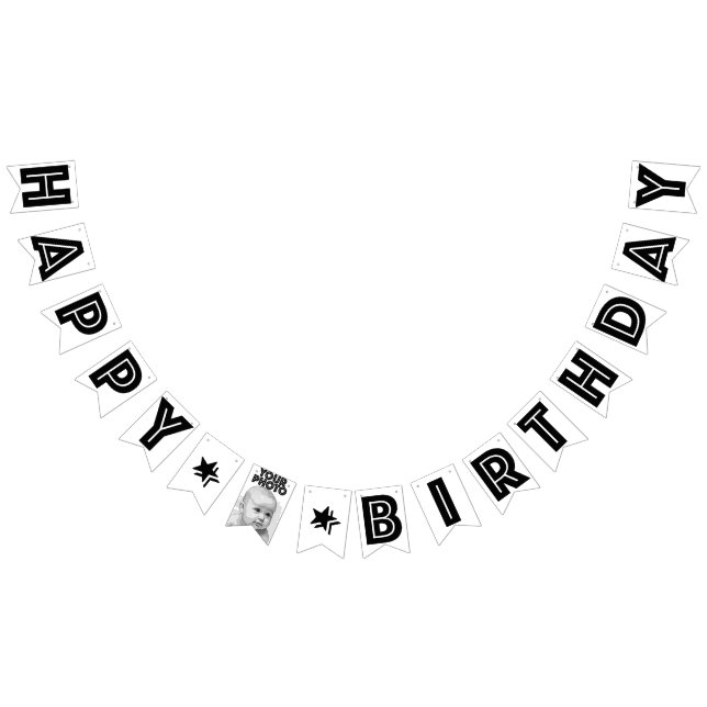 PERSONALIZED PHOTO HAPPY BIRTHDAY Black And White Bunting (All)