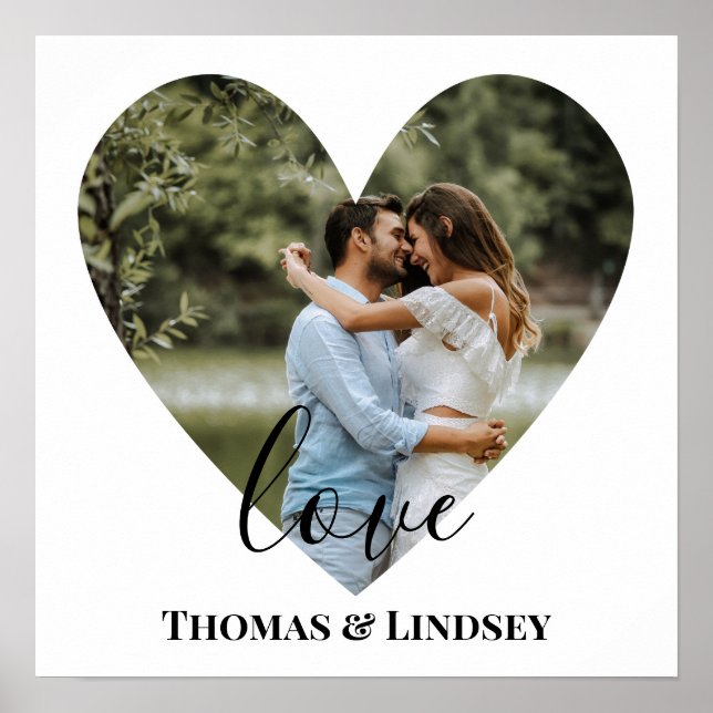 Personalized Photo Heart Frame Modern Calligraphy Poster (Front)