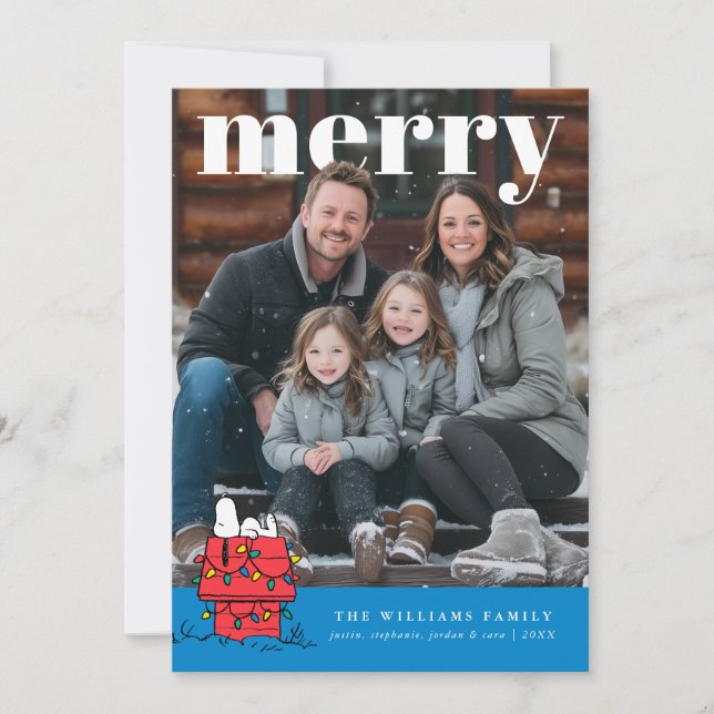 Personalized Photo Holiday Snoopy Doghouse Card (Front)