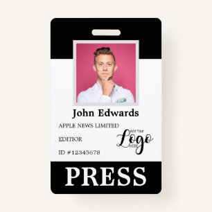 Personalized Photo ID & Logo Journalist Press Pass ID Badge