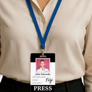 Personalized Photo ID & Logo Journalist Press Pass ID Badge