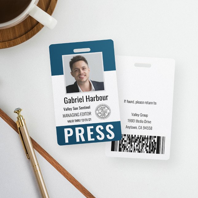 Personalized Photo ID & Logo Journalist Press Pass ID Badge (Creator Uploaded)