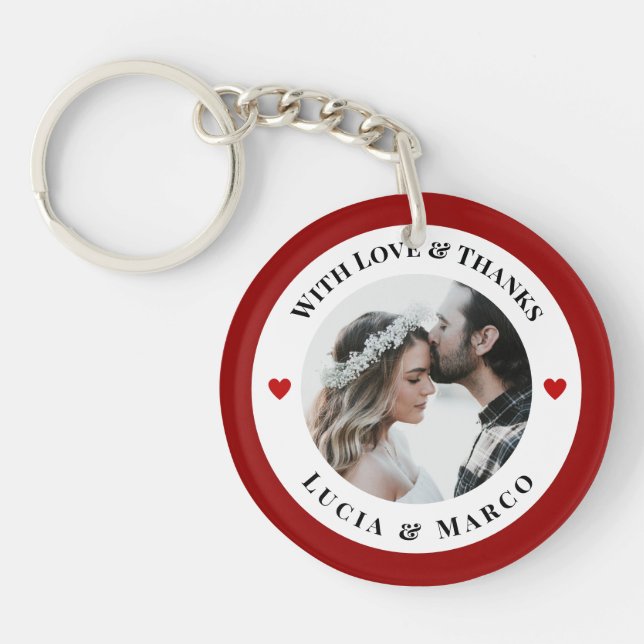 Personalized Photo in White Circle with Red Heart Key Ring (Front)