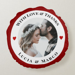 Personalized Photo in WhiteCircle with Red Heart Round Cushion