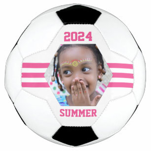 Personalized Photo Keepsake Pink Stripes Soccer Ball