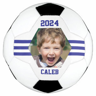 Personalized Photo Keepsake Royal Blue Stripes Soccer Ball