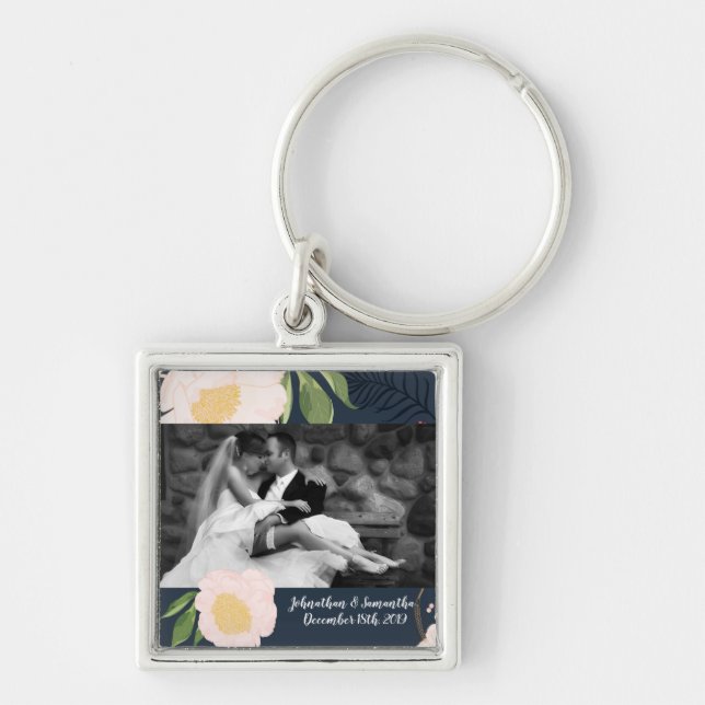 Personalized Photo Key Chain White Floral Flowers (Front)
