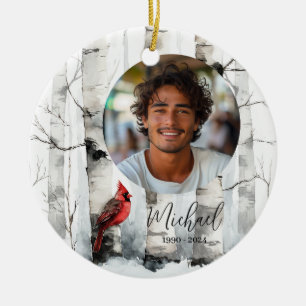 Personalized Photo Memorial Birch Tree Christmas Ceramic Tree Decoration