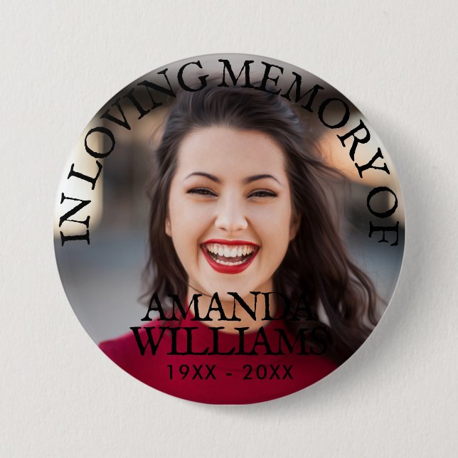 Personalized Photo Memorial Black Text 7.5 Cm Round Badge (Front)