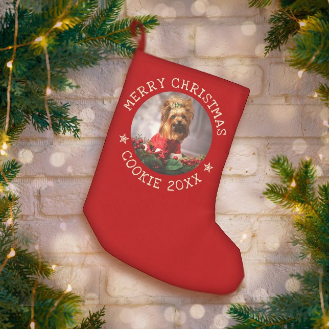 Personalized Photo Merry Christmas Dog Cute Pet Small Christmas Stocking (Creator Uploaded)