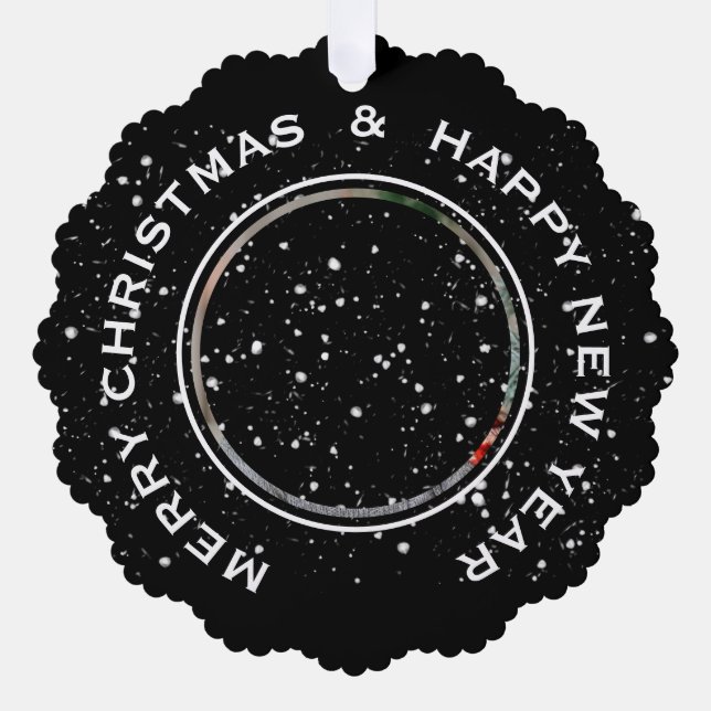 PERSONALIZED PHOTO MERRY CHRISTMAS HAPPY NEW YEAR TREE DECORATION CARD (Front)