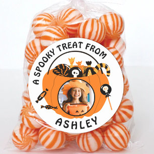 Personalized Photo Name Halloween Candy Treat Classic Round Sticker