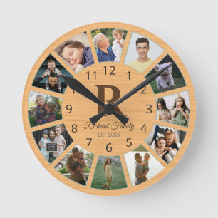 Personalized Photo & Name Of Family With Pictures Round Clock