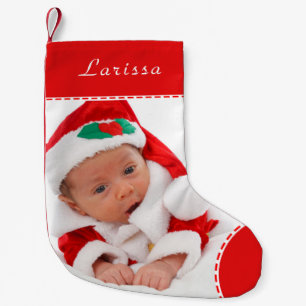 Personalized Photo Name Red Trim Christmas Small Christmas Stocking