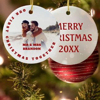 Personalized Photo Our First Christmas Together Ceramic Tree Decoration
