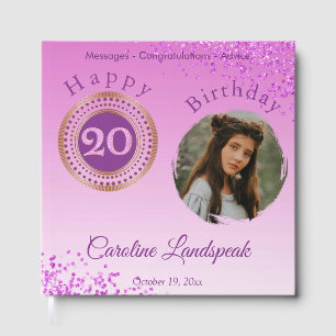 Personalized Photo Pink Glitter, 20th Birthday Guest Book