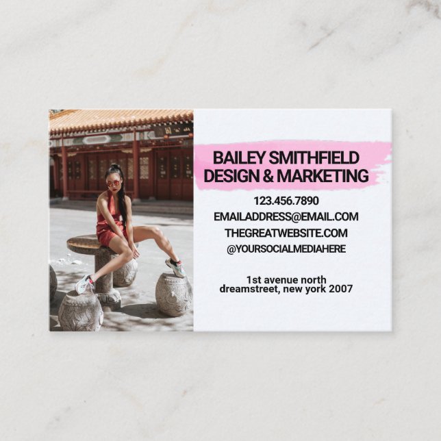 Personalized Photo Pink Watercolor Business Card (Front)