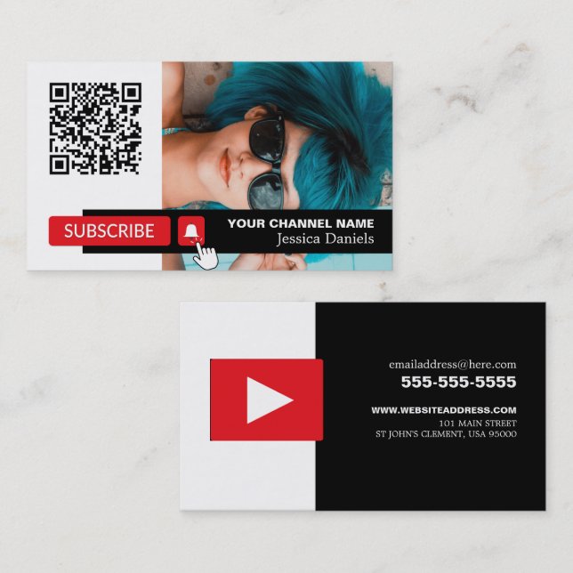 Personalized Photo & QR Code, Youtube - Vlogger Business Card (Front/Back)