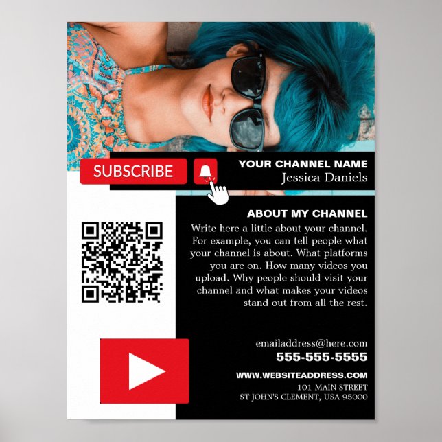 Personalized Photo & QR Code, Youtube - Vlogger Poster (Front)