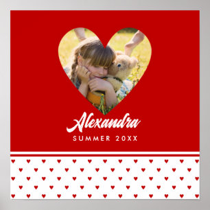 Personalized Photo Red Heart Frame Modern Birthday Poster