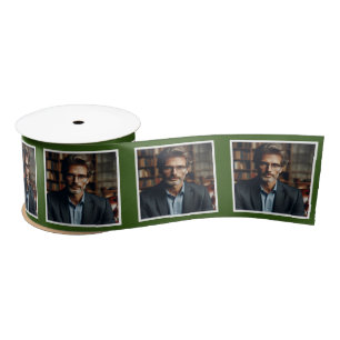 Personalized Photo Ribbon White on Forest Green Satin Ribbon