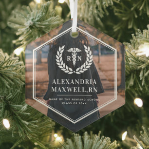 Personalized Photo RN Nursing School Graduation Glass Tree Decoration