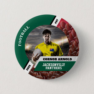 Personalized photo sports button/pin football butt 6 cm round badge
