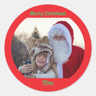Personalized Photo Two Lines Text Merry Christmas Classic Round Sticker
