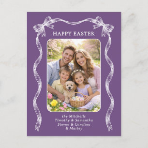 Personalized Photo White Ribbon On Violet Easter Postcard