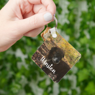 Personalized Photo White Script Key Ring