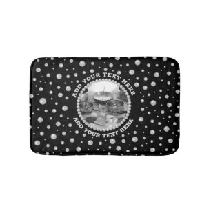 Personalized Photo with Pearls Circle on Black Bath Mat