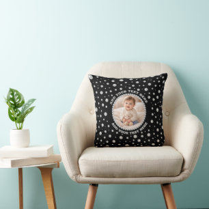 Personalized Photo with Pearls Circle on Black Cushion