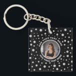 Personalized Photo with Pearls Circle on Black Key Ring<br><div class="desc">A personalized photo design with Pearls Circle on a black background sprinkled with pearls. Perfect for gifts,  accessories,  and elegant everyday items.
You must know that you get a photo!</div>