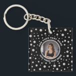 Personalized Photo with Pearls Circle on Black Key Ring<br><div class="desc">A personalized photo design with Pearls Circle on a black background sprinkled with pearls. Perfect for gifts,  accessories,  and elegant everyday items.
You must know that you get a photo!</div>