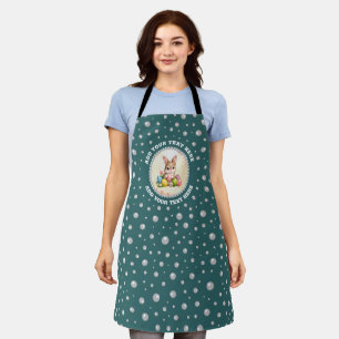 Personalized Photo with Pearls Circle on Teal Apron