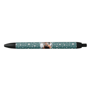 Personalized Photo with Pearls Circle on Teal Black Ink Pen
