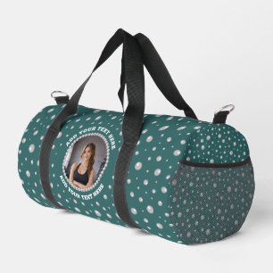 Personalized Photo with Pearls Circle on Teal Duffle Bag