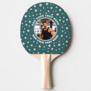 Personalized Photo with Pearls Circle on Teal Ping Pong Paddle