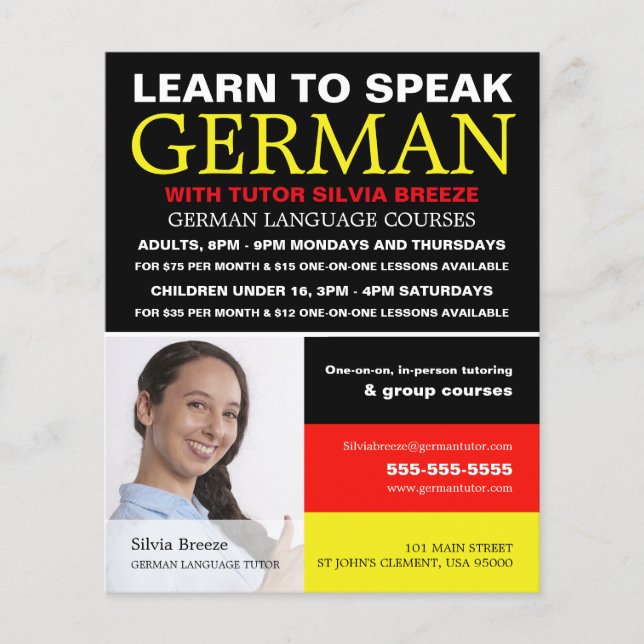 Personalized Photograph, German Language Course Flyer (Front)