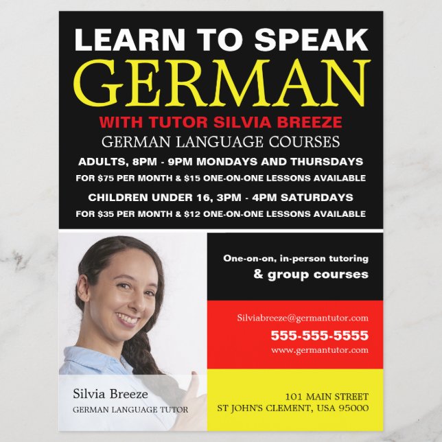 Personalized Photograph, German Language Course Flyer (Front)
