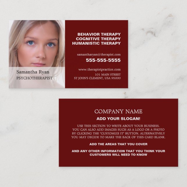 Personalized Photograph, Psychotherapist Business Card (Front/Back)