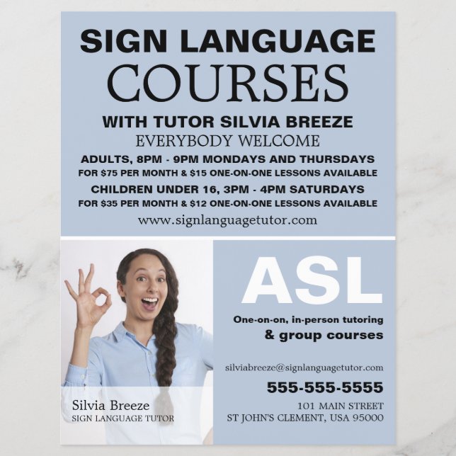 Personalized Photograph, Sign Language Course Flyer (Front)