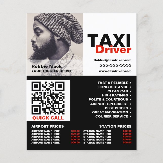 Personalized Photograph, Taxi Driver - Price List Flyer (Front)