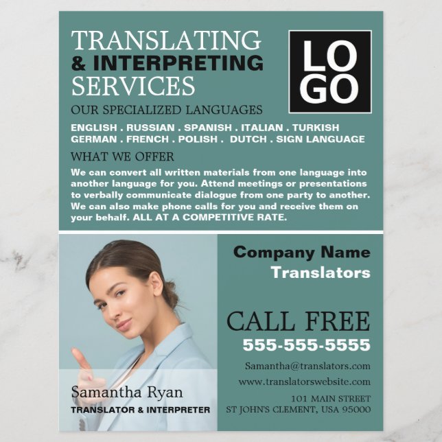 Personalized Photograph, Translator & Interpreter Flyer (Front)